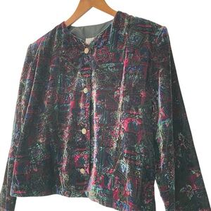 Vintage TanJay 80s Velvet Floral Print Blazer Canada Made Retro Statement Jacket